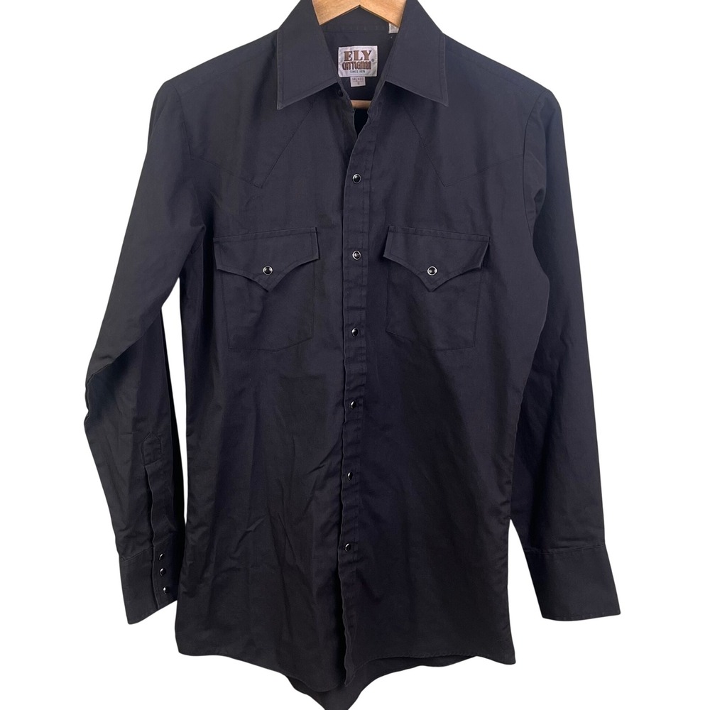 Ely Cattleman Black Pearl Snap Long Sleeve Western Rodeo Shirt 14 1/2 x 33
